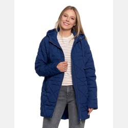 GRANATOWA kurtka DAMSKA pikowana,mankiety z polaru kaptur dłuższa MORAJ